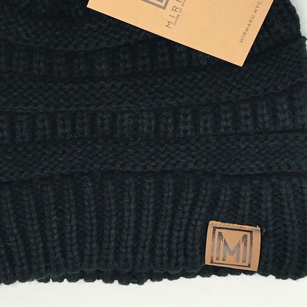 Mirmaru Knit Hat Faux Fur PomPom NWT  Black & Brown PomPom - Picture 3 of 10